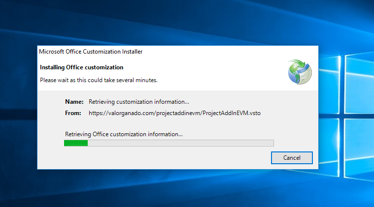 Progress in downloading Project AddIn EVM
